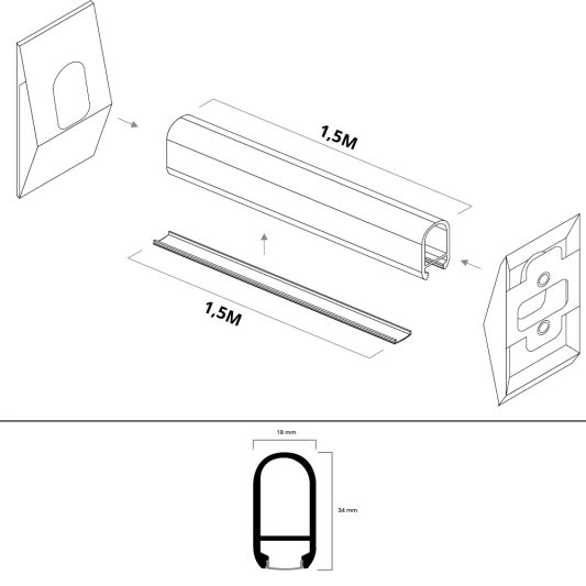 Led profiel 1,5 meter voor garderobe kast verlichting