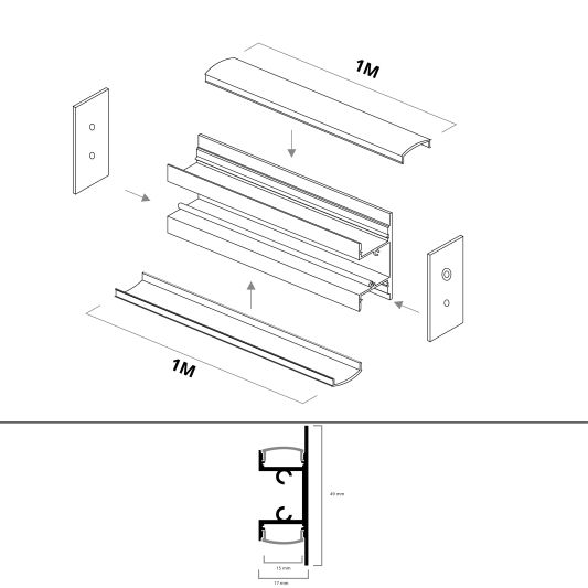 Led profiel 1 meter up down muur profiel