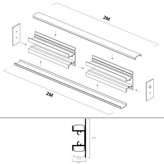 Led profiel 2 meter up down muur profiel