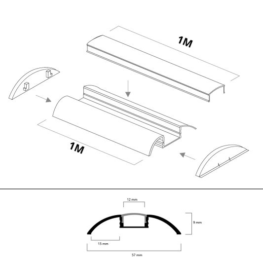 Led profiel 1 meter voor vloer opbouw 10 mm - Bolle afwerking