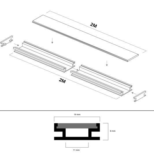 Led profiel 2 meter voor inbouw vloer 8 mm