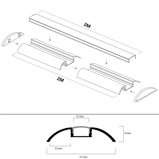 Led profiel 2 meter voor vloer opbouw 10 mm - Bolle afwerking