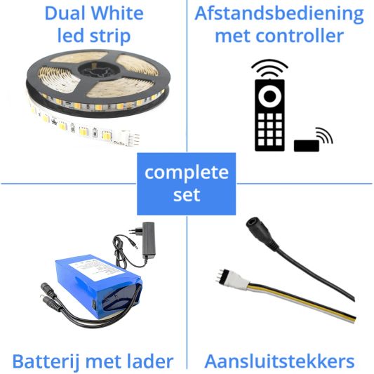 Led strip op batterij Dual White Premium complete set 2 meter