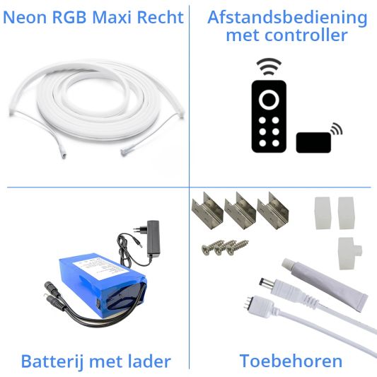 Led strip op batterij Neon RGB Maxi Recht complete set 4 meter
