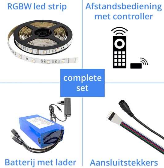 Led strip op batterij RGBW Basic complete set 3 meter