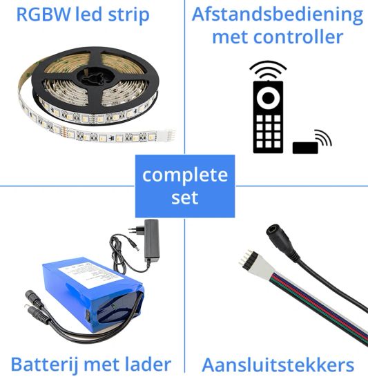 Led strip op batterij RGBW Premium complete set 3 meter