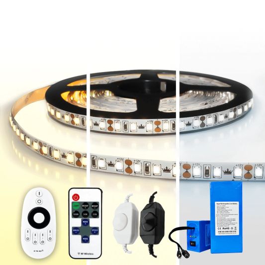 Led strip op batterij Warm wit, Helder wit of Koud wit complete set 5 meter Premium