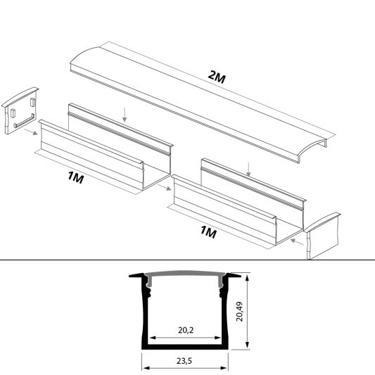 Led strip profiel breed inbouw hoog 2 meter
