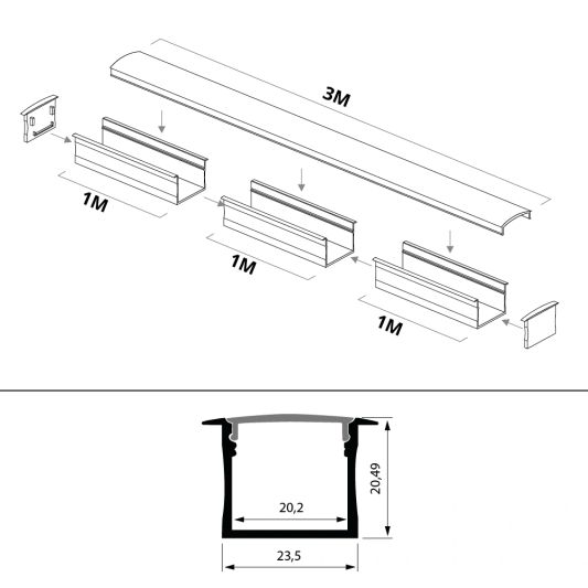 Led strip profiel breed inbouw hoog 3 meter