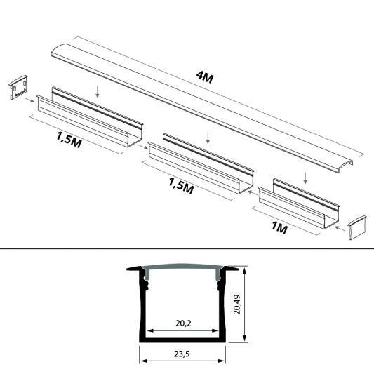 Led strip profiel breed inbouw hoog 4 meter