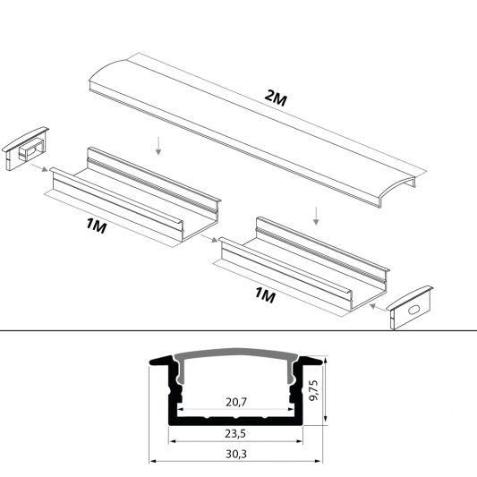 Led strip profiel breed inbouw laag 2 meter