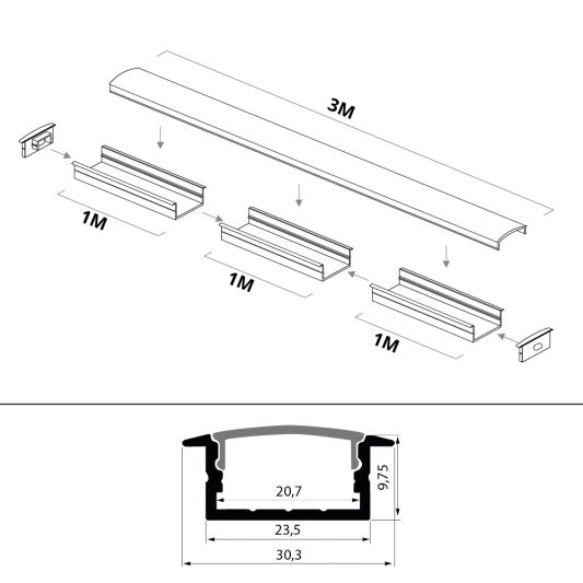 Led strip profiel breed inbouw laag 3 meter