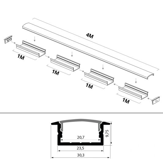 Led strip profiel breed inbouw laag 4 meter