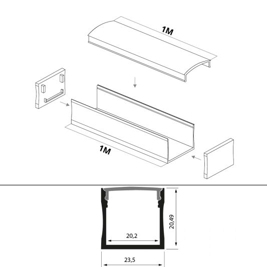 Led strip profiel breed opbouw hoog 1,5 meter