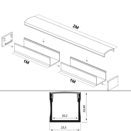 Led strip profiel breed opbouw hoog 2 meter