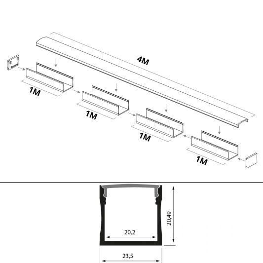 Led strip profiel breed opbouw hoog 4 meter