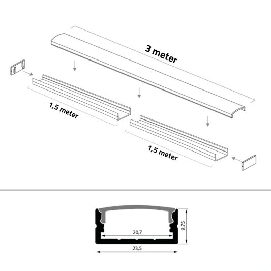 Led strip profiel breed opbouw laag 3 meter