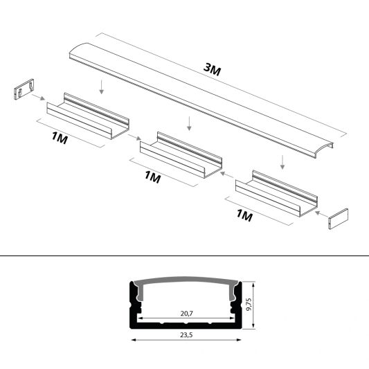 Led strip profiel breed opbouw laag 3 meter