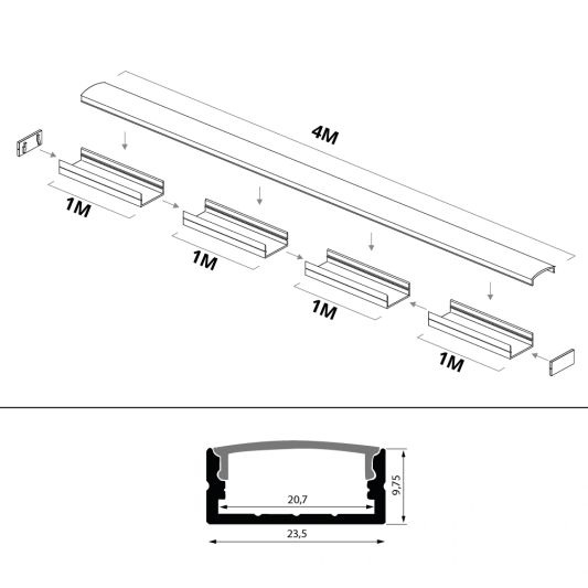 Led strip profiel breed opbouw laag 4 meter