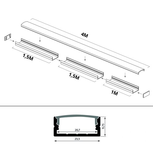 Led strip profiel breed opbouw laag 4 meter
