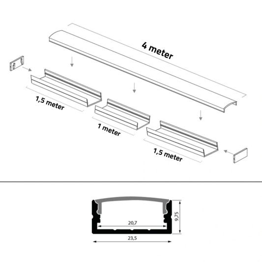 Led strip profiel breed opbouw laag 4 meter