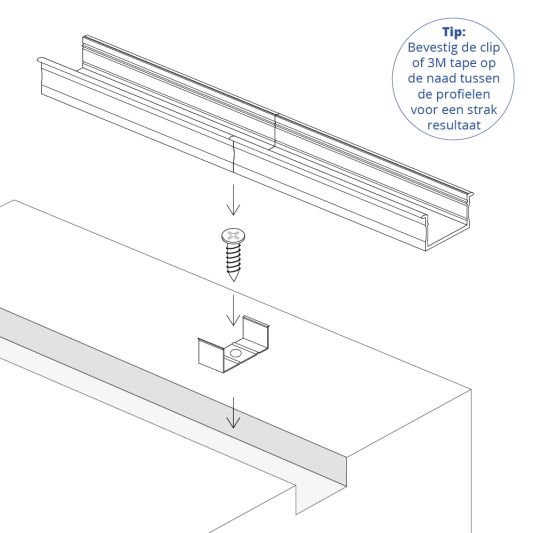 Led strip profiel inbouw Hoog model - compleet met afdekkap 1 meter 15 mm hoog