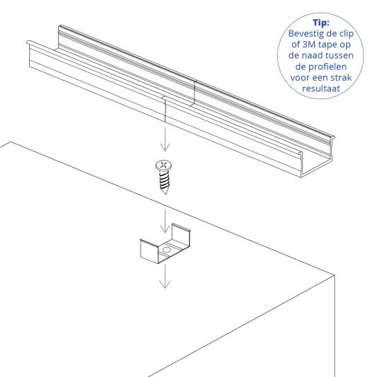 Led strip profiel inbouw Hoog model - compleet met afdekkap 15 mm hoog