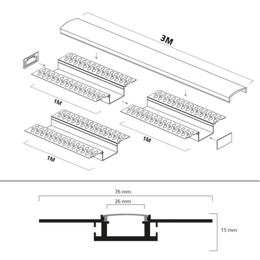 Led stuc profiel 3 meter brede variant