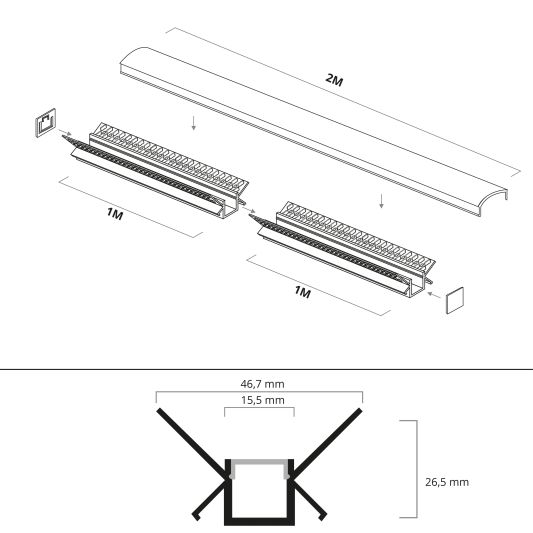 Led tegel profiel / led stuc profiel binnenhoek 1,5 meter - Smalle variant