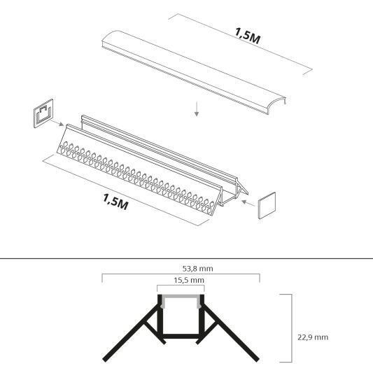Led tegel profiel / led stuc profiel buitenhoek 1,5 meter - Smalle variant
