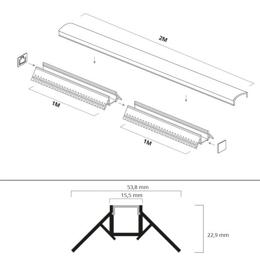 Led tegel profiel / led stuc profiel buitenhoek 2 meter - Smalle variant
