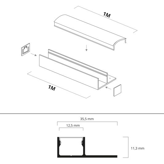 Led tegel profiel / led stuc profiel - Stucstop - 1 meter - Smalle variant