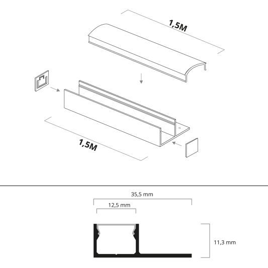 Led tegel profiel / led stuc profiel - Stucstop - 1,5 meter - Smalle variant