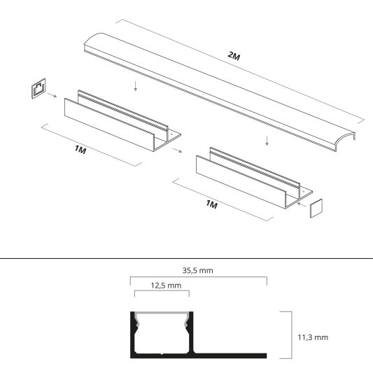 Led tegel profiel / led stuc profiel - Stucstop - 2 meter - Smalle variant