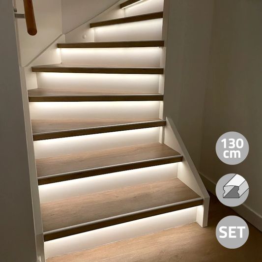 Led trapverlichting set Premium - Led strip set met profiel - Helder wit 130 cm