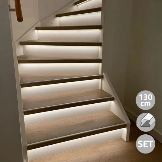 Led trapverlichting set Premium - Led strip set met profiel - Helder wit 130 cm