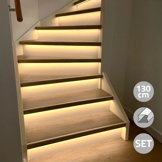 Led trapverlichting set Premium - Led strip set met profiel - Warm wit 130 cm
