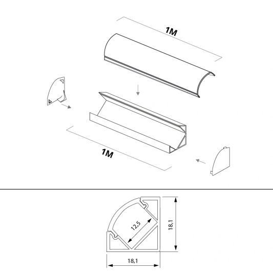 Ledstrip hoekprofiel wit - Slim line - compleet inclusief afdekkap 1 meter