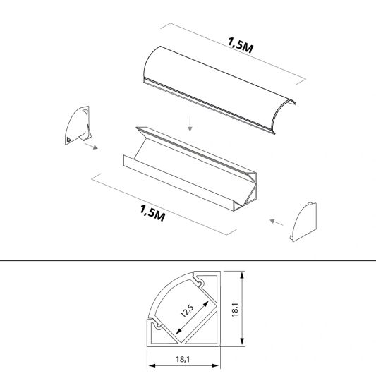 Ledstrip hoekprofiel wit - Slim line - compleet inclusief afdekkap 1,5 meter