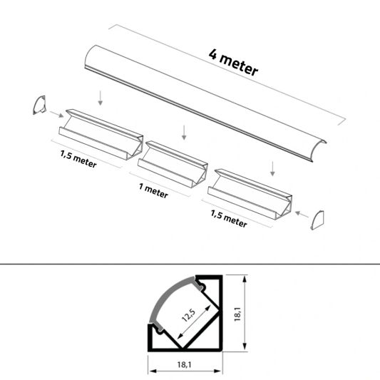 Ledstrip hoekprofiel wit - Slim line - compleet inclusief afdekkap 4 meter