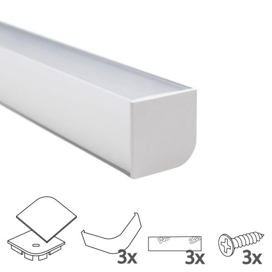 Ledstrip profiel hoek Breed recht model compleet met afdekkap 1,5M