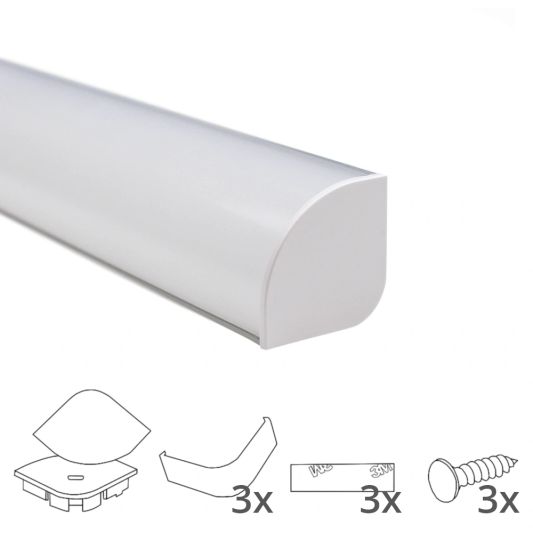 Ledstrip profiel hoek Breed rond model compleet inclusief afdekkap 1M