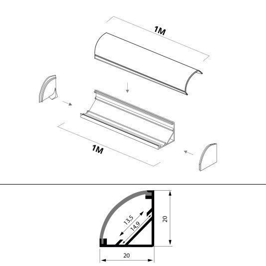 Ledstrip profiel hoek Slim line - compleet met afdekkap 1 meter