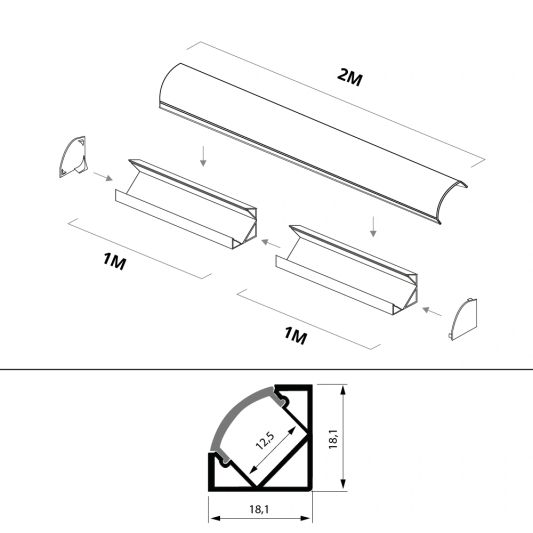 Ledstrip profiel hoek Slim line - compleet inclusief afdekkap 2 meter