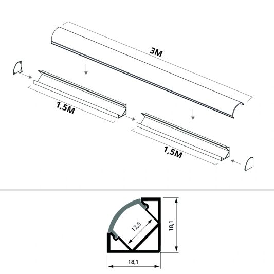 Ledstrip profiel hoek Slim line - compleet inclusief afdekkap 3 meter