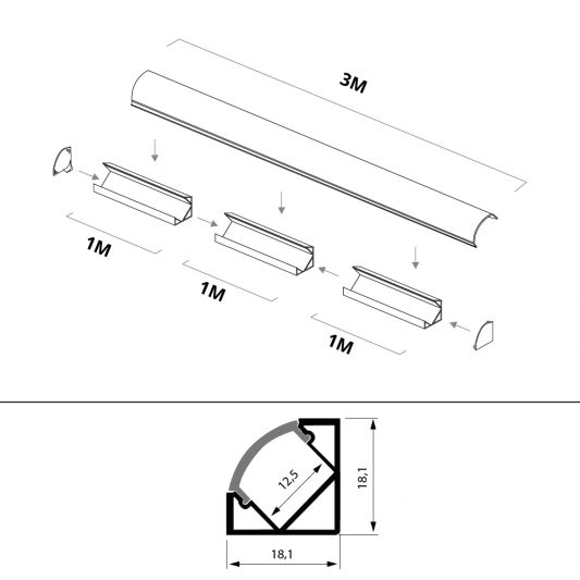 Ledstrip profiel hoek Slim line - compleet inclusief afdekkap 3 meter