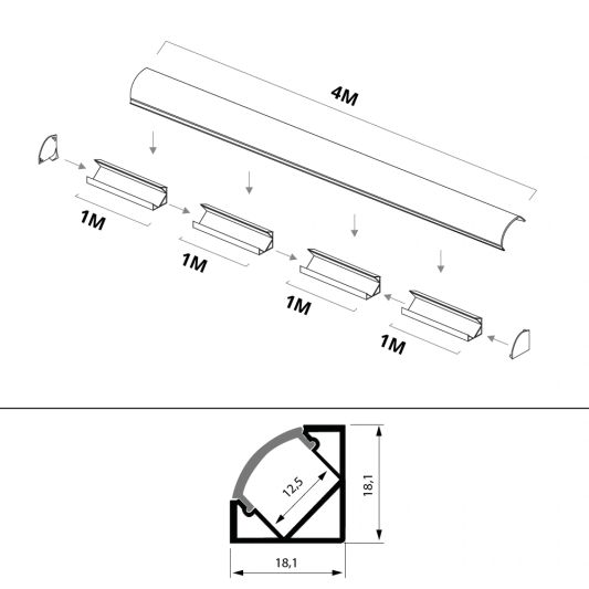 Ledstrip profiel hoek Slim line - compleet inclusief afdekkap van 4 meter