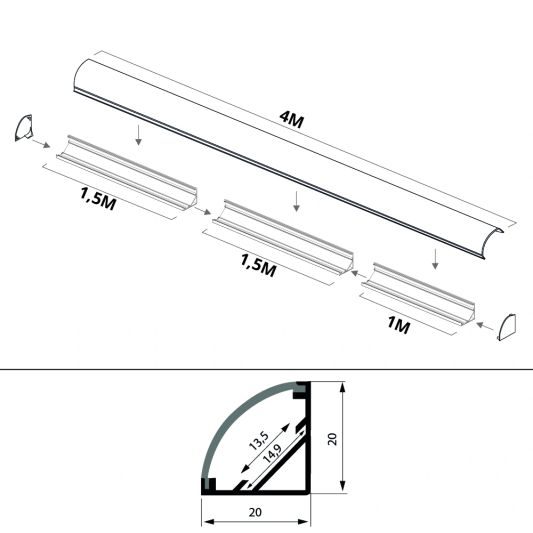 Ledstrip profiel hoek Slim line - compleet met afdekkap 4 meter