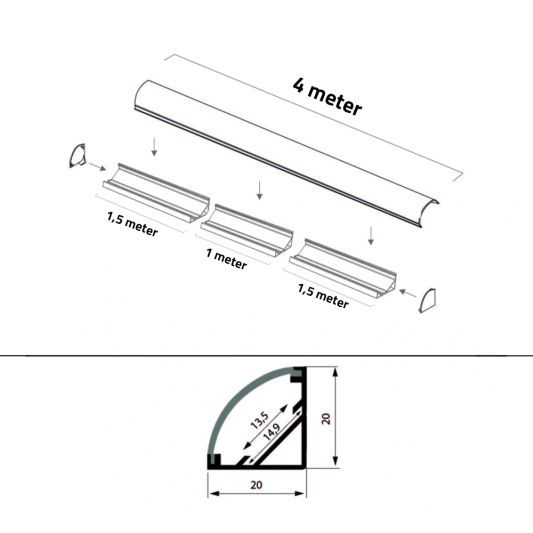 Ledstrip profiel hoek Slim line - compleet met afdekkap 4 meter