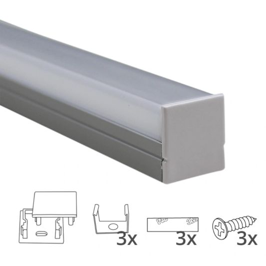 Ledstrip profiel opbouw Breed model - compleet met rechte afdekkap 1,5 meter